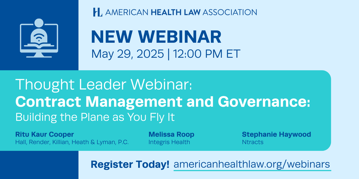 Join Ntracts for a free webinar on healthcare legal compliance challenges, emphasizing adaptable programs, contract management best practices, and strategic partnerships with counsel and technology to strengthen governance amid uncertainty.

Register: educate.americanhealthlaw.org/local/catalog/…