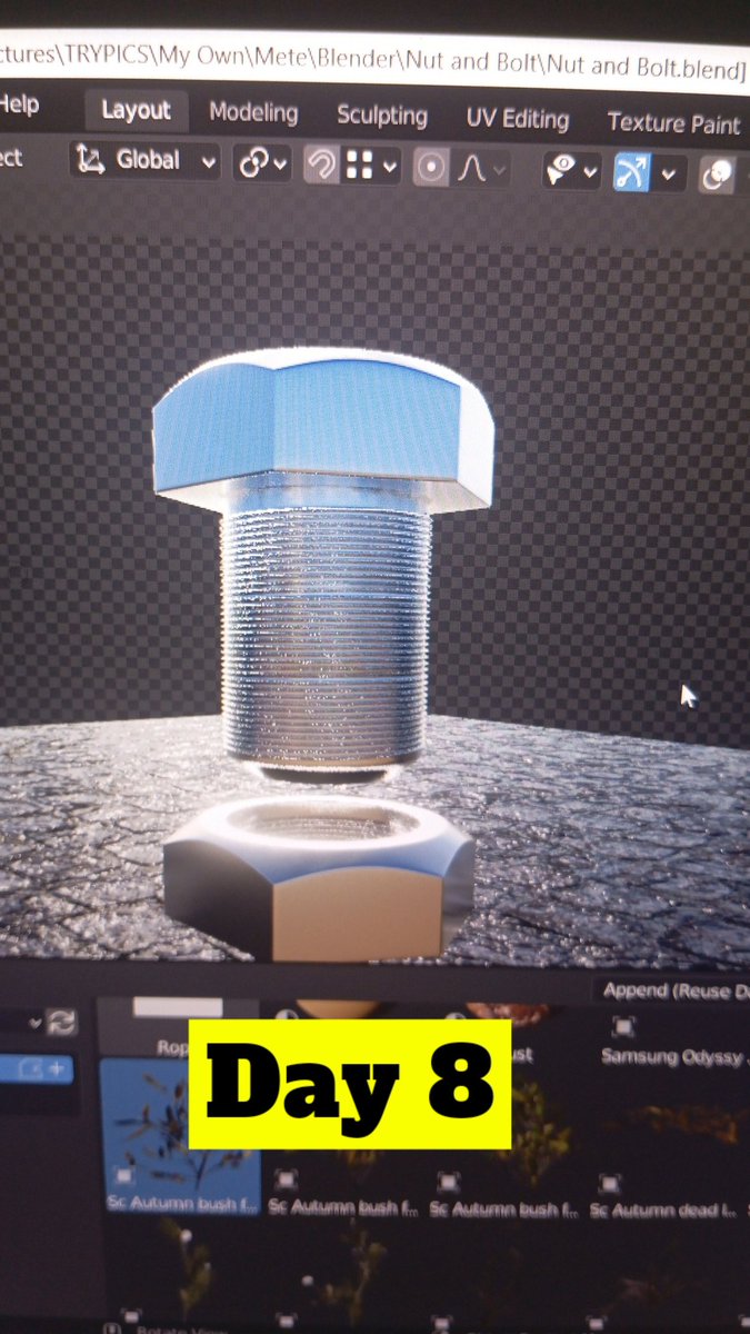 Welcome to Day 8th's project. a 3D render of a Nut and Bolt. Making the threads of the bolt and nuts are the only "almost" complicated things to model here. #day8 #100daysof3d #bolt #blender