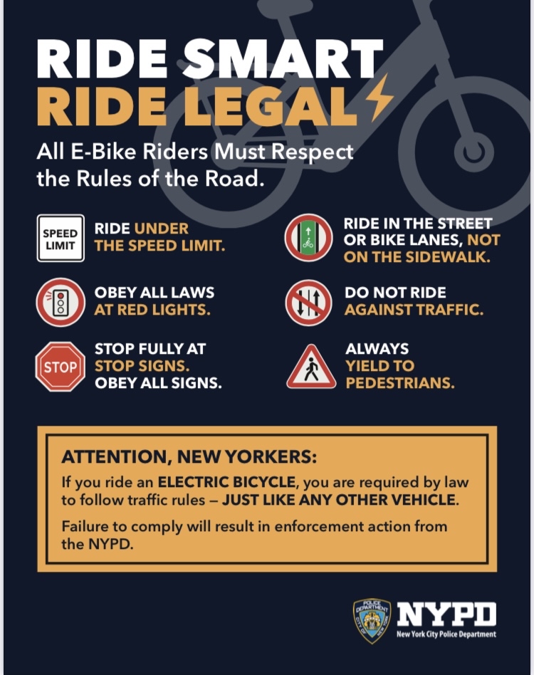 📢 RIDE SMART. RIDE LEGAL. 🚲⚡
Attention NYC E-Bike Riders: Know the Rules of the Road!