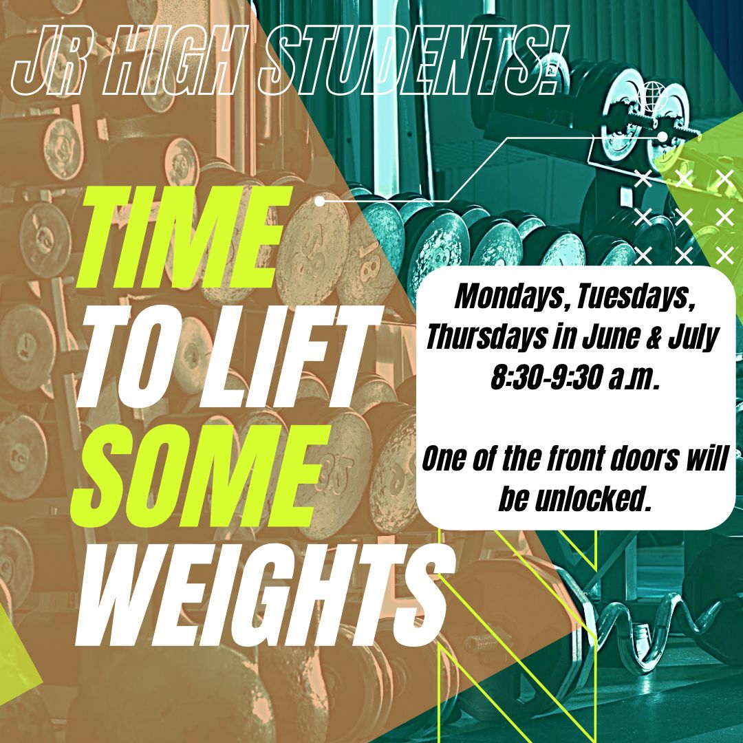 Starting next week, junior high students are welcome to lift weights as well as high school students. Please note the JH times from 8:30-9:30 am. # #piercebluejays