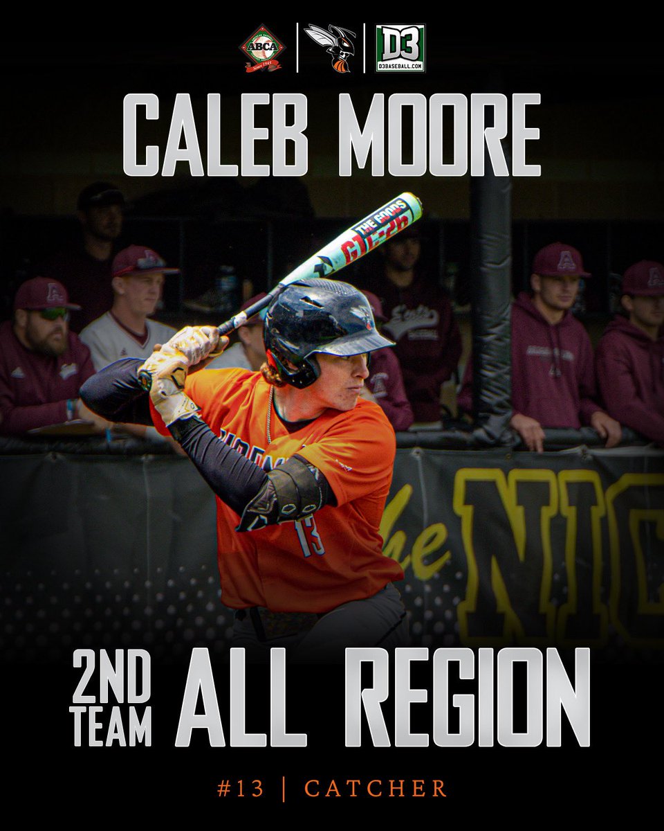 Join us in congratulating Caleb Moore (C) on being named to the D3baseball.com and ABCA/Rawlings All-Region 2nd Team. 🐝⚾️🏆

#d3baseball