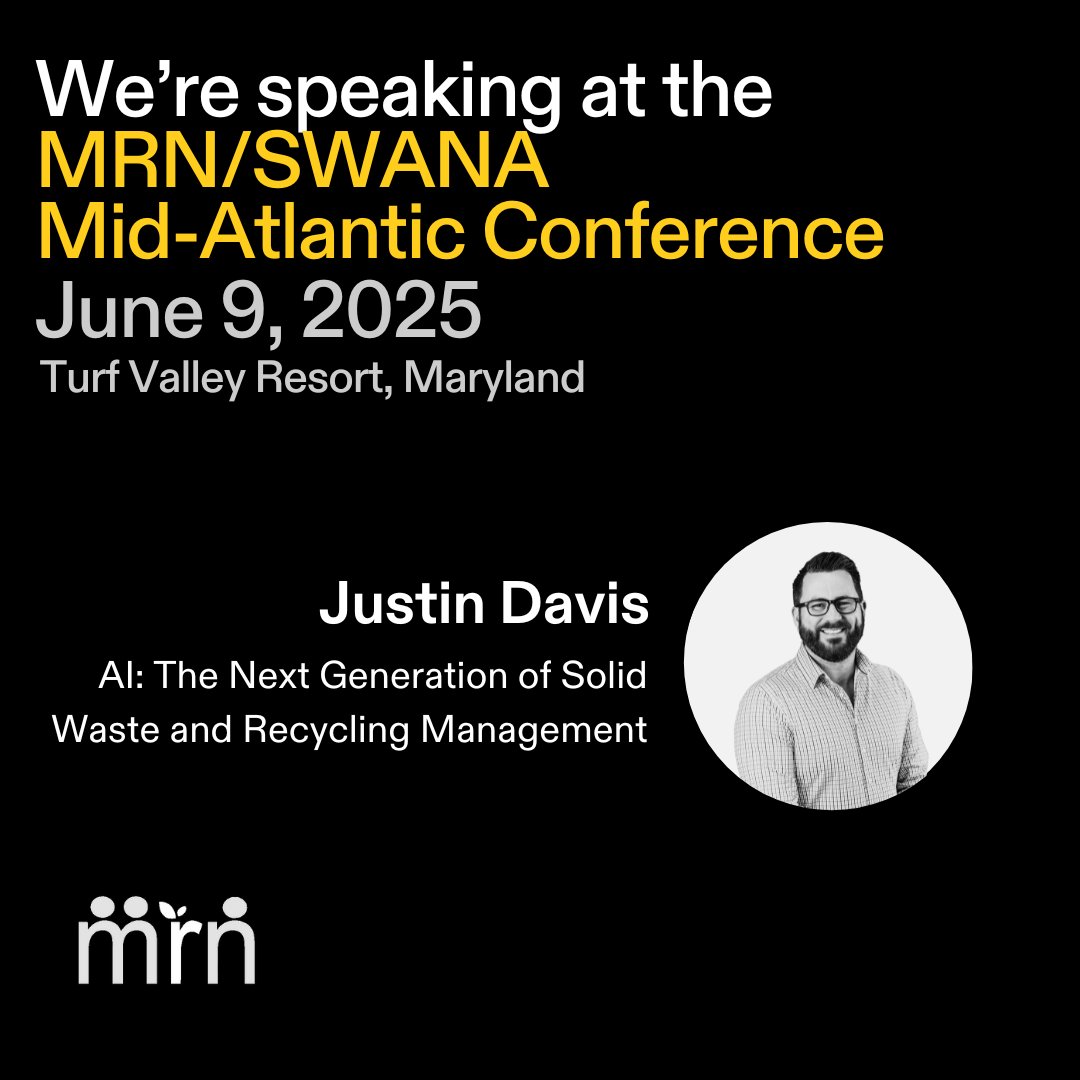 At the Maryland Recycling Network / <a href="/SWANA/">SWANA</a> Mid-Atlantic Conference on June 9, Justin Davis will give the closing presentation exploring how #AI-enabled solutions are powering the next generation of solid waste and recycling management. 

Register today: lnkd.in/gVvjUpG7