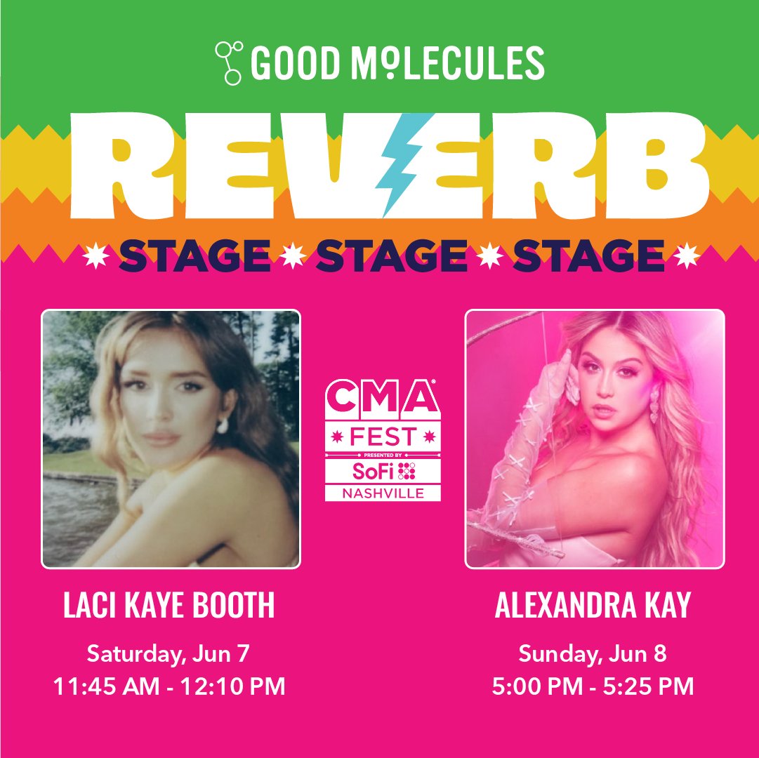 CMA Country Music (@countrymusic) on Twitter photo Did you know @LaciKayeBooth and @_AlexandraKay are playing at #CMAfest? Mark your calendar and catch them at the <a href="/GoodMolecules/">Good Molecules</a> Reverb Stage! #GoodMolecules Did you know @LaciKayeBooth and @_AlexandraKay are playing at #CMAfest? Mark your calendar and catch them at the <a href="/GoodMolecules/">Good Molecules</a> Reverb Stage! #GoodMolecules