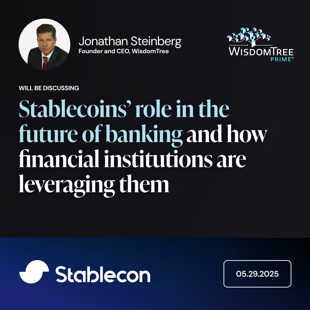 WisdomTree Prime® (@wisdomtreeprime) on Twitter photo How will banks adopt stablecoins?
Will they tokenize deposits? Build entirely new financial infra around them?
<a href="/JonoSteinberg/">Jonathan Steinberg</a> joins <a href="/cuysheffield/">Cuy Sheffield</a> (<a href="/Visa/">Visa</a>), Mazen Eljundi (<a href="/RevolutApp/">Revolut</a>), <a href="/RyanRRugg/">Ryan Rugg</a> (<a href="/Citi/">Citi</a>), & <a href="/OMGjawknee/">Johnny Reinsch</a> (<a href="/TACoalition/">Tokenized Asset Coalition</a>) at <a href="/thestablecon/">stablecon</a> to explore what's next How will banks adopt stablecoins?
Will they tokenize deposits? Build entirely new financial infra around them?
<a href="/JonoSteinberg/">Jonathan Steinberg</a> joins <a href="/cuysheffield/">Cuy Sheffield</a> (<a href="/Visa/">Visa</a>), Mazen Eljundi (<a href="/RevolutApp/">Revolut</a>), <a href="/RyanRRugg/">Ryan Rugg</a> (<a href="/Citi/">Citi</a>), & <a href="/OMGjawknee/">Johnny Reinsch</a> (<a href="/TACoalition/">Tokenized Asset Coalition</a>) at <a href="/thestablecon/">stablecon</a> to explore what's next
