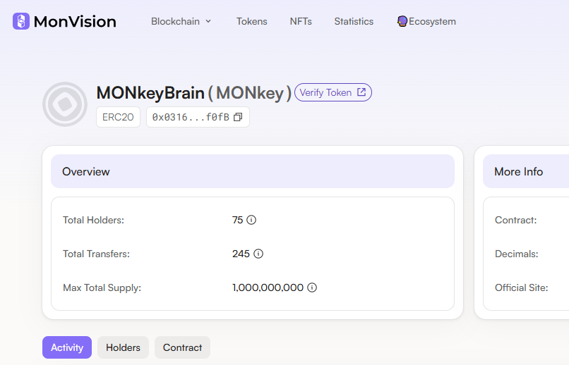 MONkeybrain_1's tweet photo. 75 HOLDERS .... LFG !
~
#MONAD #TESTNET #MEMECOIN https://t.co/Yc8ebJjqoN