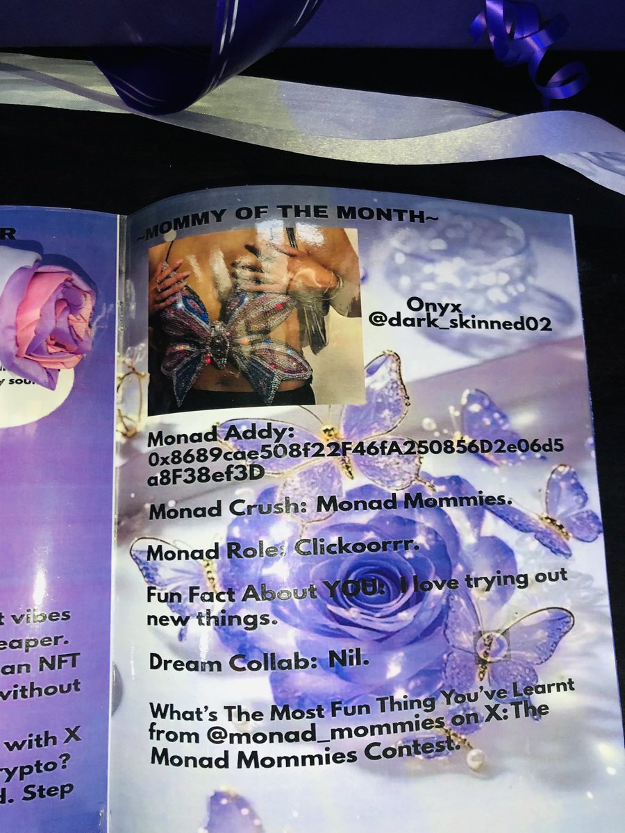 officiallybmon1's tweet photo. The MOMMAZINE features insightful topics such as ; “The Crypto Mommy Mindset.”

A beautifully crafted Intention Card to channel your inner Mommy Power.💜

Spotlight on our radiant Mommy of The Month @dark_skinned02 

#makeitmonad https://t.co/RTG660SAxy