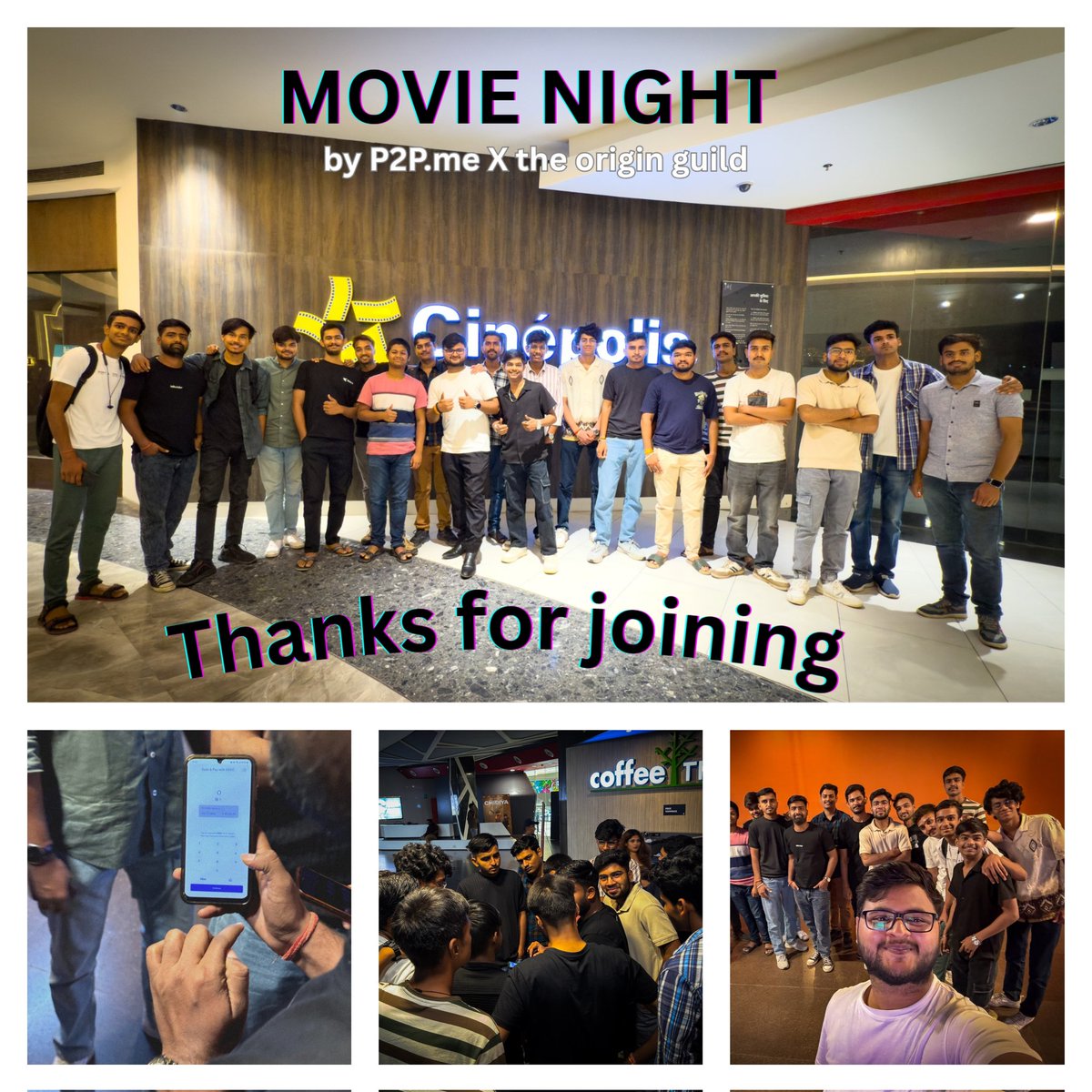 og_guild's tweet image. A memorable Movie Night hosted by The Origin Guild and powered by @P2Pdotme
🎟️ All Tickets booked fully on-chain.
🎬 A cinematic experience with like-minded people.
🤝 Real conversations, real connections
Crypto x Community x Cinema — redefining events the Web3 way.

#P2Pdotme