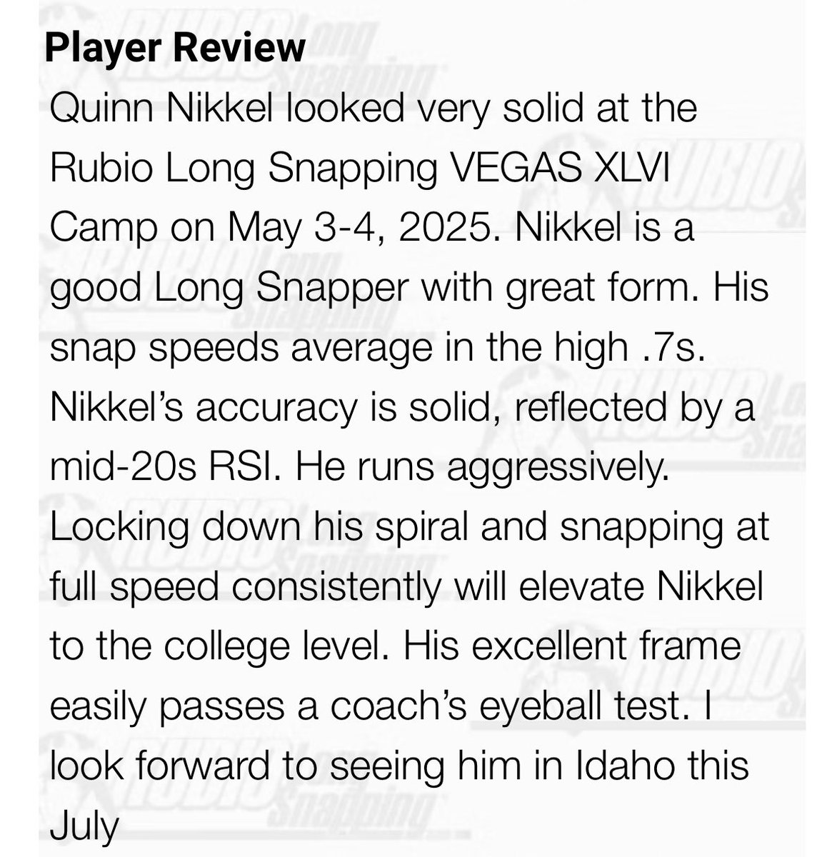 Quinn Nikkel (4.5⭐️) (@quinn99445) on Twitter photo Thank you <a href="/TheChrisRubio/">Rubio Long Snapping®</a> for the writeup. I am now proud to be 4.5 ⭐️stars and 15th in class. Looking forward to Idaho camp in July.
-
<a href="/JonWall39061117/">Jon Wallace</a> Thank you <a href="/TheChrisRubio/">Rubio Long Snapping®</a> for the writeup. I am now proud to be 4.5 ⭐️stars and 15th in class. Looking forward to Idaho camp in July.
-
<a href="/JonWall39061117/">Jon Wallace</a>