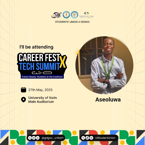 Olanrewaju7165's tweet photo. I’m ASEOLUWA

CAMPUS to STARTUPS

*SU Tech Summit 2025* is more than an event, it’s a moment you won’t want to miss. 😉
Be There Too!
@UilStudentUnion
#TechSummit
#SUTechSummit25 https://t.co/poXf5PFXmt
