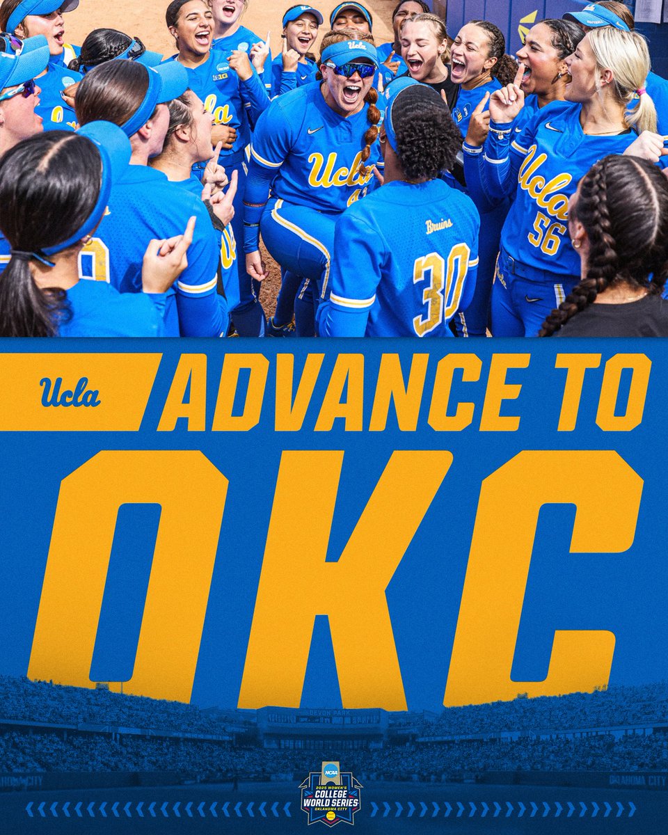 NCAA Softball (@ncaasoftball) on Twitter photo BRUINS ARE GOING BACK TO OKC 🐻
(9) <a href="/UCLASoftball/">UCLA Softball</a> defeats (8) South Carolina, 5-0, to advance to the #WCWS for the 33RD TIME!
#RoadToWCWS BRUINS ARE GOING BACK TO OKC 🐻
(9) <a href="/UCLASoftball/">UCLA Softball</a> defeats (8) South Carolina, 5-0, to advance to the #WCWS for the 33RD TIME!
#RoadToWCWS
