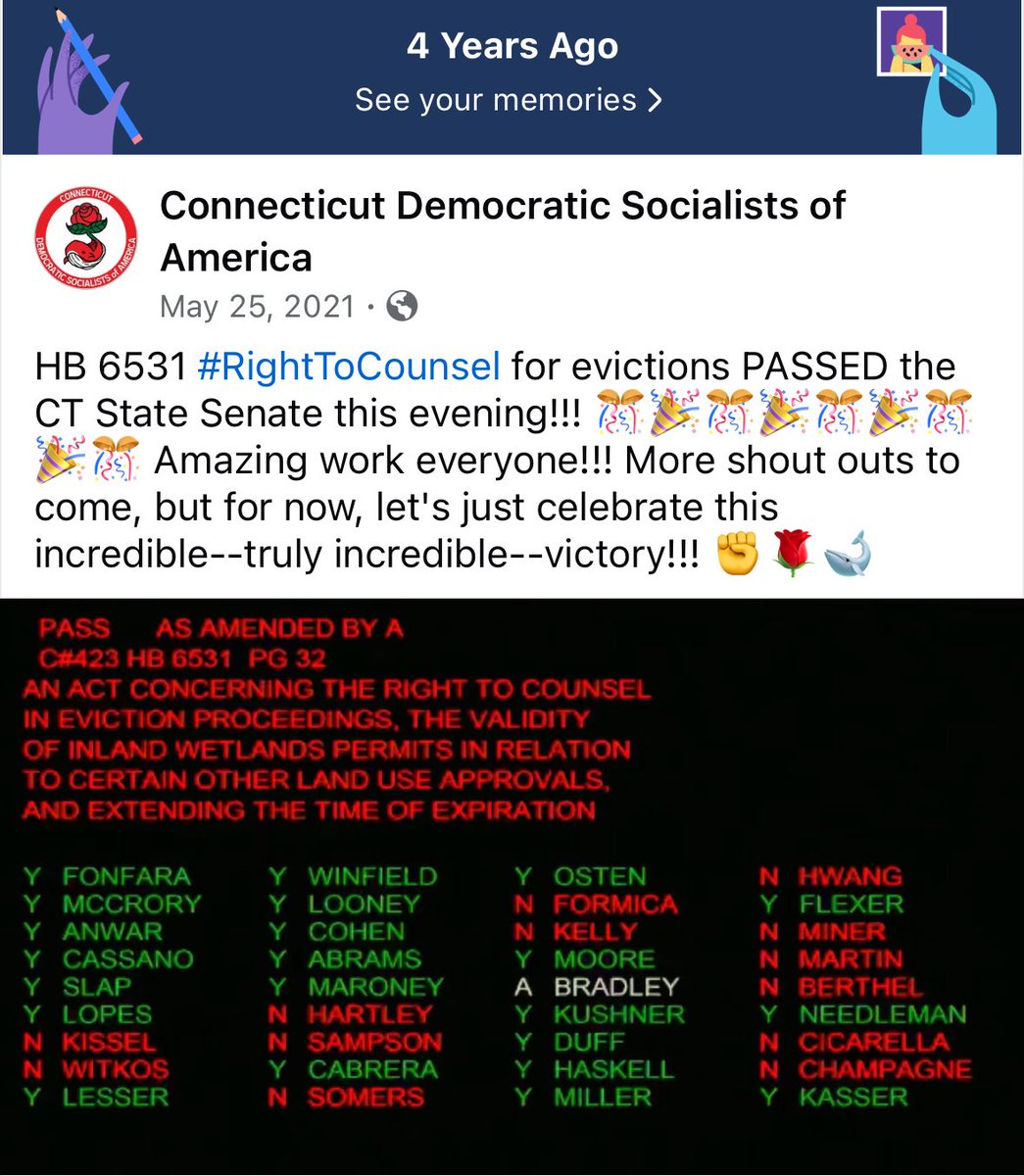 decognizable.bsky.social (@decognizable) on Twitter photo 4 years ago today, <a href="/ConnecticutDSA/">Connecticut DSA 🌹🐳</a>, <a href="/ctfairhousing/">CTFairHousing</a>, what became <a href="/cttenantsunion/">Connecticut Tenants Union</a>, and a coalition of scores of organizations including <a href="/TheNCCRC/">NCCRC</a> successfully passed #RightToCounsel in Connecticut. There is still a lot of work to do, but much to be learned from how we won. 4 years ago today, <a href="/ConnecticutDSA/">Connecticut DSA 🌹🐳</a>, <a href="/ctfairhousing/">CTFairHousing</a>, what became <a href="/cttenantsunion/">Connecticut Tenants Union</a>, and a coalition of scores of organizations including <a href="/TheNCCRC/">NCCRC</a> successfully passed #RightToCounsel in Connecticut. There is still a lot of work to do, but much to be learned from how we won.