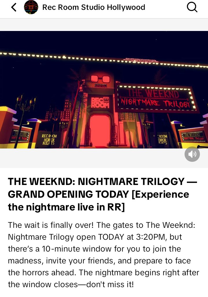 OlivePineRR's tweet photo. TODAY
#TheWeeknd #WeekndMaze #RecRoomHHN #RecRoomStudios #FanMadeHorror #VirtualMaze #AfterHours #DawnFM #XO #VirtualHorror #RecRoomEvent #GrandOpening #HauntedMaze #VirtualExperience #InteractiveMaze #OnlineThemePark #TheWeekndExperience #WeekndFans #HorrorMaze #MazeOpening https://t.co/wsCrqlmqZd