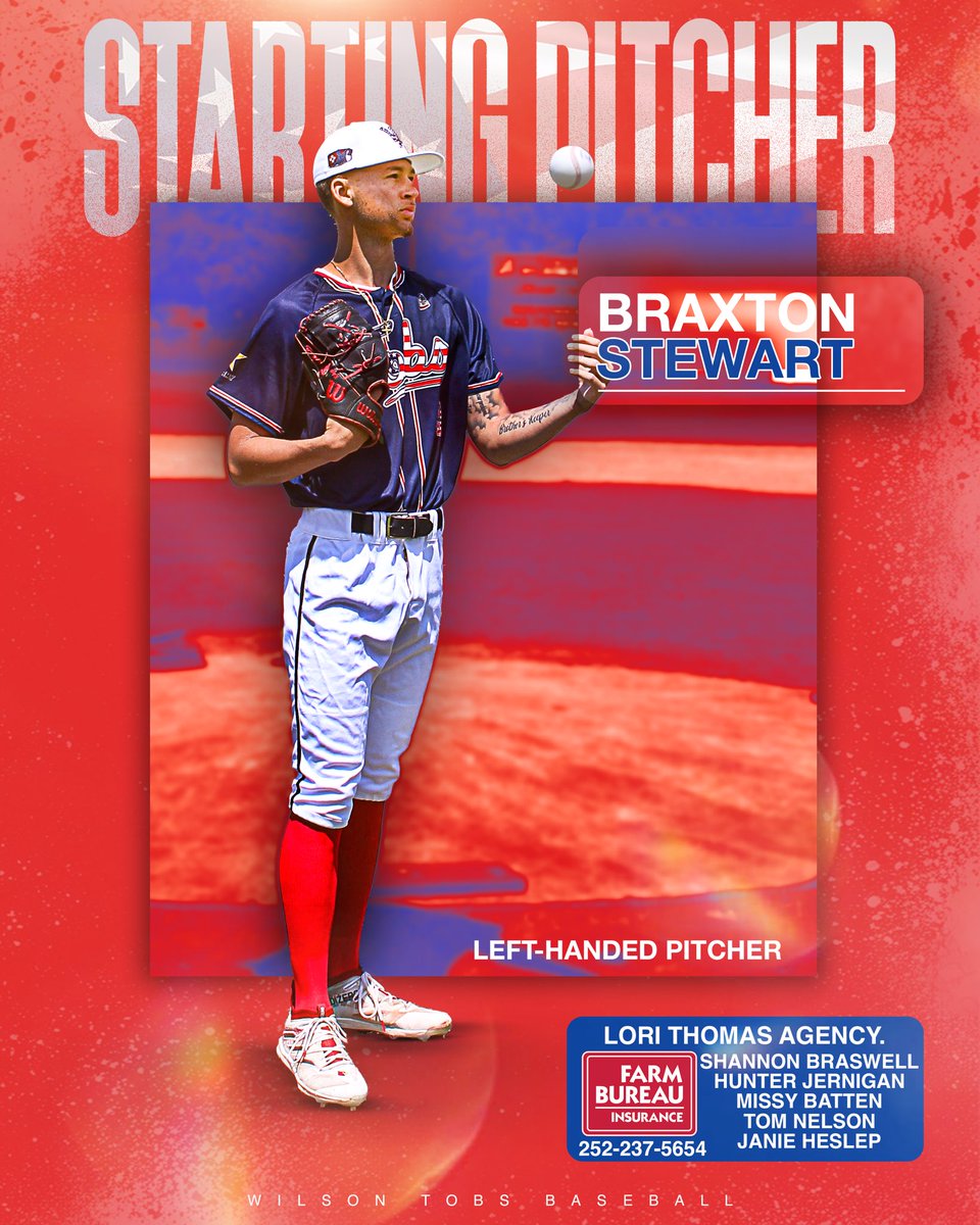 LETS GET PATRIOTIC 🇺🇸🦅

Your Wilson Tobs Opening Night Starting Lineup Presented by Empowered Beauty by Em 

&amp; your Opening Night Starting Pitcher <a href="/Braxton_nextup/">braxton stewart</a> presented by Farm Bureau Lori Thomas

#tobsroll