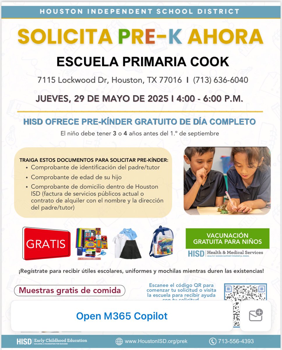 🎓✨ Now Enrolling for Pre-K! ✨🎓
Is your child ready to start their learning adventure? Cook Elementary is now accepting applications for Pre-K! 🖍️📚
Give your little learner a strong start in a caring, creative environment. #CookStallions #TeamHISD