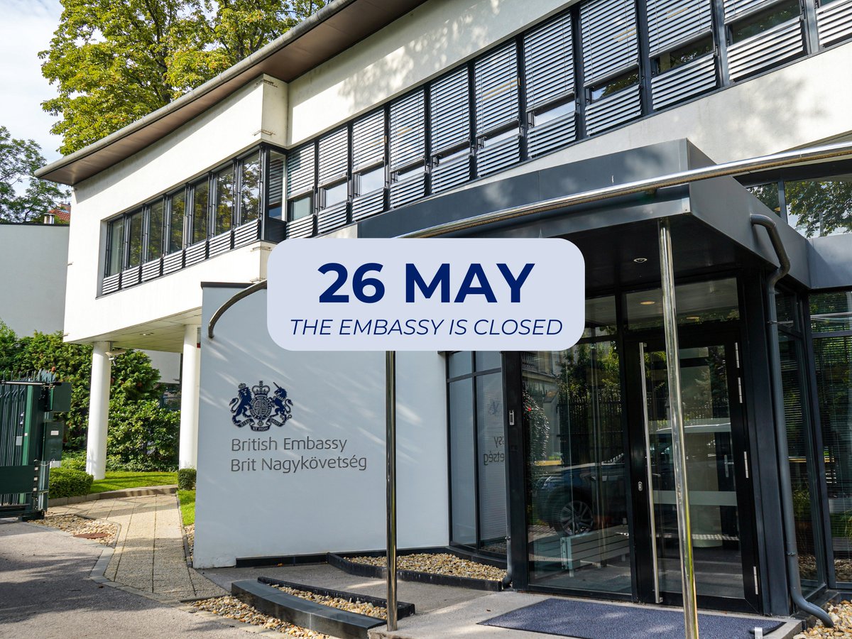 Our Embassy is closed on 26 May 2025.

We provide 24/7 consular support for UK nationals, so if you need to get in contact, please:

🔗use this link to write to us: bit.ly/3IYtLNM
☎️or call +36 1 429 6200 where our consular experts can assist you.