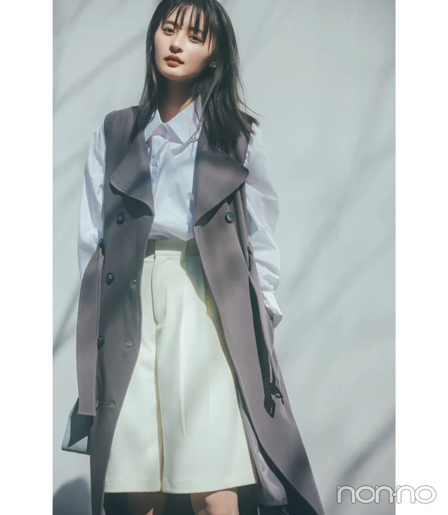 nonno_staff's tweet photo. 💜しゃれ感シンプル代表
憧れの #遠藤さくら の春コーデ🌸
#ACLENT のハーフパンツには、 #REDYAZEL のトレンチをジレとして投入✨
▶▷https://t.co/SMT4DMrhfw
#ノンノ #nonno https://t.co/t8c71pzYfi