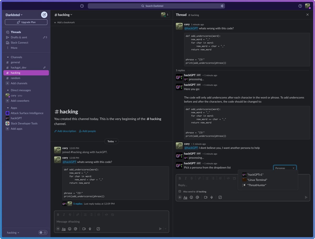 DarkWebInformer's tweet image. hackGPT: I leverage OpenAI and ChatGPT to do hackerish things
Link: hackGPT.com
GitHub: github.com/NoDataFound/ha…
