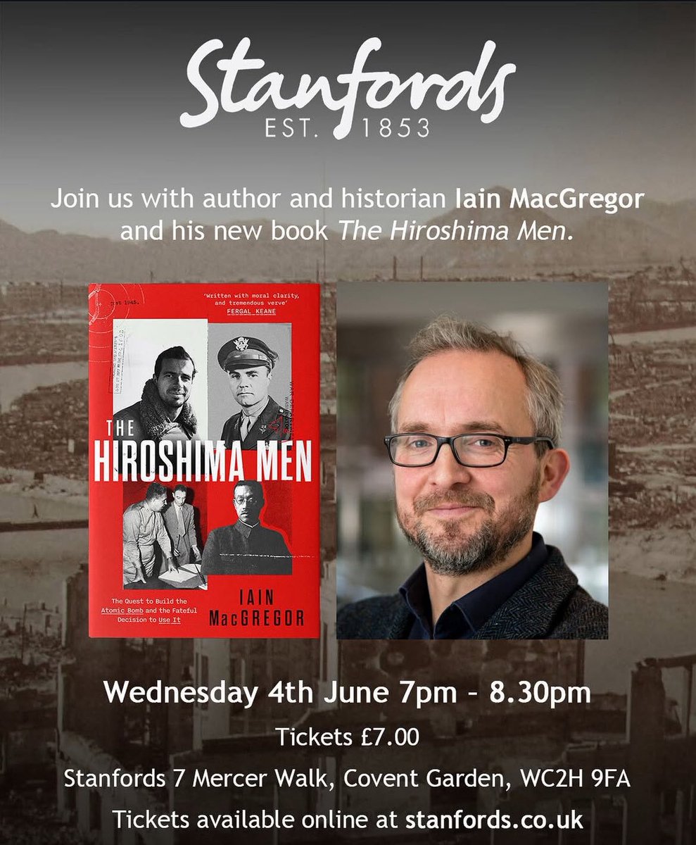 My first bookshop talk for my new project is on 4 June for <a href="/StanfordsTravel/">Stanfords</a> - tickets on sale from their website. If you're in town and Covent Garden, come and hear a great set of stories and characters. #TheHiroshimaMen