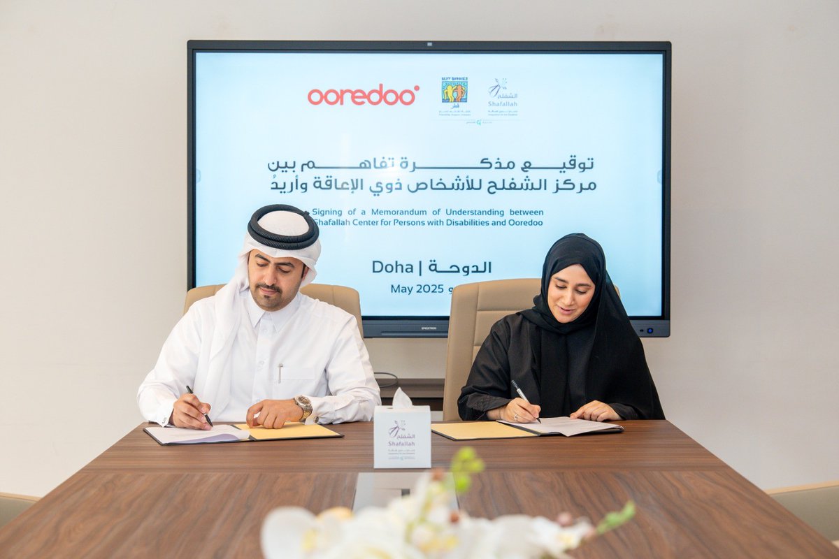 QNAEnglish's tweet photo. #Ooredoo, #Shafallah Center Collaborate to Launch Practical Training Program for Persons With Disabilities
#QNA #Qatar
#Golden_Jubilee
#QNA50 #QNA_Fifty_Years
#Qatar_News_Agency 
https://t.co/fDTFtqch3p https://t.co/T7csuoDNjf