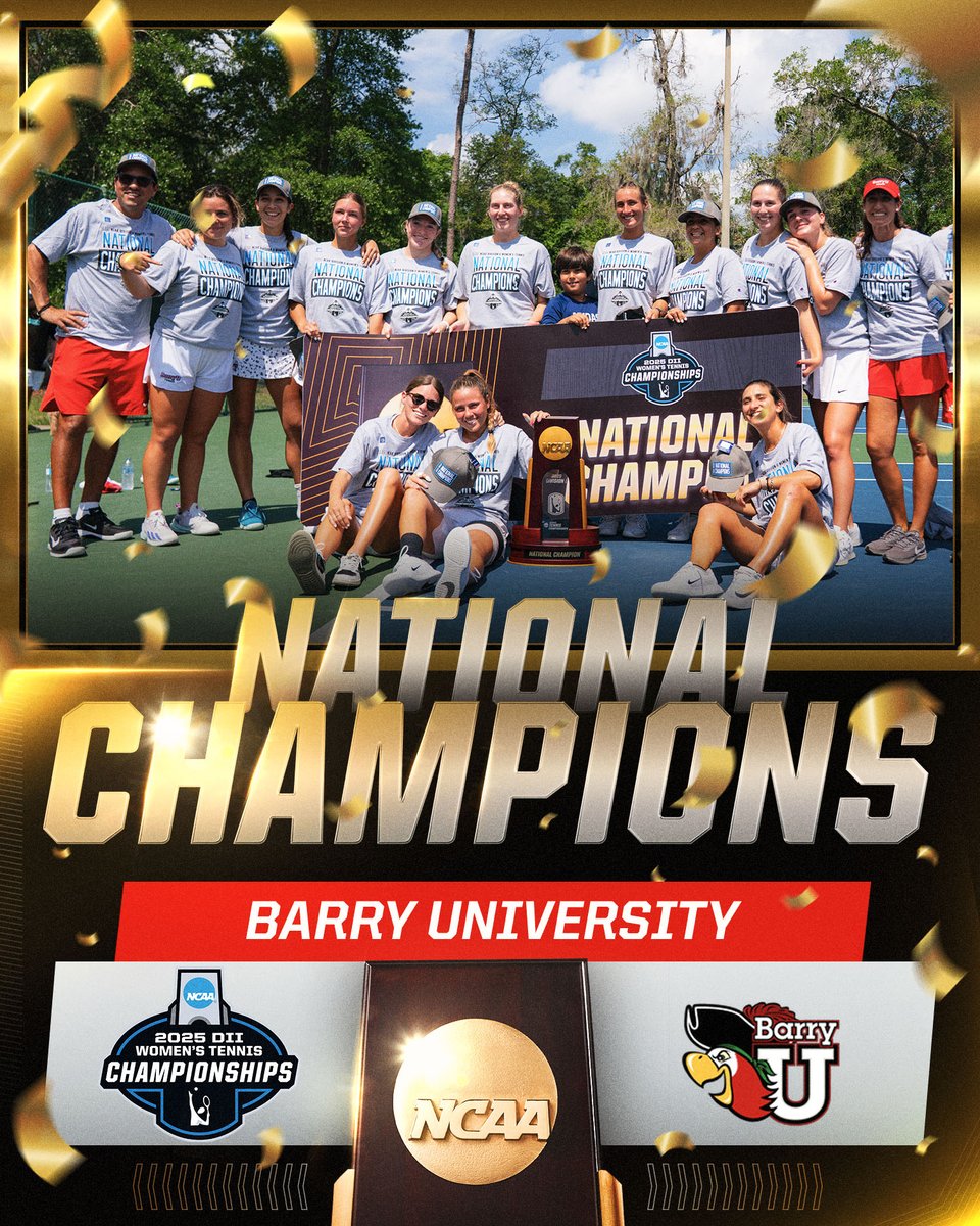 NCAA Division II (@ncaadii) on Twitter photo ๐ BUC DYNASTY ๐
Capping their 2025 season with another title <a href="/BarryUWTen/">Barry University Womenโs Tennis</a> have now won 7 of the last 8 trophies!
<a href="/NCAA/">NCAA</a>
<a href="/GoBarryBucs/">Barry University Athletics</a>
<a href="/ITA_Tennis/">ITA</a>
#D2WTEN | #MakeItYours ๐ BUC DYNASTY ๐
Capping their 2025 season with another title <a href="/BarryUWTen/">Barry University Womenโs Tennis</a> have now won 7 of the last 8 trophies!
<a href="/NCAA/">NCAA</a>
<a href="/GoBarryBucs/">Barry University Athletics</a>
<a href="/ITA_Tennis/">ITA</a>
#D2WTEN | #MakeItYours