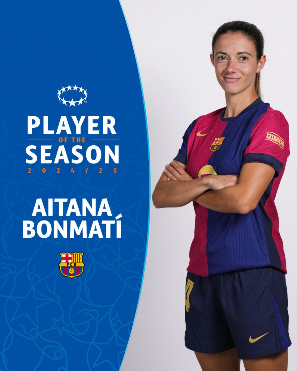UWCL's tweet photo. 🥁 Introducing the 2024/25 #UWCL Player of the Season: 

🔥 @AitanaBonmati 🔥 https://t.co/MYZXDxvbmL