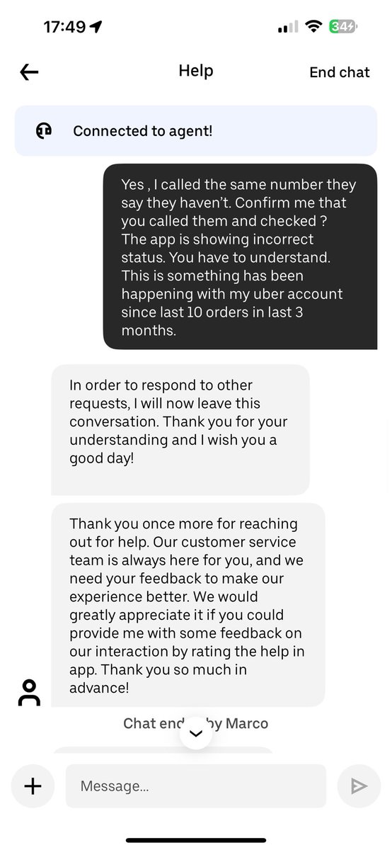 TheMightyDas's tweet photo. @Uber @UberEats Your customer care is not helpful. Facing issues with orders getting auto cancelled after 30 min or orders not reaching the store - happening since last 3 months but your customer support provides no help , rather they disconnect chats when asked questions #uber https://t.co/LwHzlO2I0f