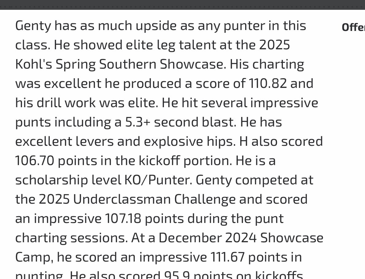Jonathan Genty 5⭐️ (@jonathangenty1) on Twitter photo Attended Kohl’s spring showcase and improved my ranking! Proud to say I am ranked number 6 In the 🇺🇸 as a punter!
<a href="/BTProspects/">Blessed Trinity Football Prospects</a> <a href="/BTTitansAD/">Blessed Trinity Athletics</a> <a href="/gdudley18/">Gordon Dudley</a> <a href="/CoachEdDudley63/">Ed Dudley</a> <a href="/NEGARecruits/">Northeast Georgia Recruits</a> <a href="/GeorgiaMaxPreps/">Georgia MaxPreps</a> <a href="/CoachMarcNolan/">Coach Marc Nolan</a> <a href="/hoseacoach/">will</a>
<a href="/CoachTimSalem/">Tim Salem</a> <a href="/KohlsKicking/">Kohl's Kicking Camps</a> <a href="/KohlsHighlights/">Kicking, Punting, Long Snapping Highlights</a> Attended Kohl’s spring showcase and improved my ranking! Proud to say I am ranked number 6 In the 🇺🇸 as a punter!
<a href="/BTProspects/">Blessed Trinity Football Prospects</a> <a href="/BTTitansAD/">Blessed Trinity Athletics</a> <a href="/gdudley18/">Gordon Dudley</a> <a href="/CoachEdDudley63/">Ed Dudley</a> <a href="/NEGARecruits/">Northeast Georgia Recruits</a> <a href="/GeorgiaMaxPreps/">Georgia MaxPreps</a> <a href="/CoachMarcNolan/">Coach Marc Nolan</a> <a href="/hoseacoach/">will</a>
<a href="/CoachTimSalem/">Tim Salem</a> <a href="/KohlsKicking/">Kohl's Kicking Camps</a> <a href="/KohlsHighlights/">Kicking, Punting, Long Snapping Highlights</a>