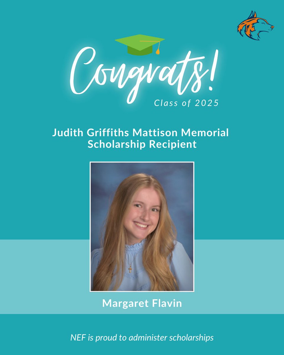 NEF203's tweet photo. 🎓 Congratulations to Margaret Flavin, recipient of the 2025 Judith Griffiths Mattison Memorial Scholarship named in memory of Judith Griffiths Mattison, a dedicated parent volunteer at Mill Street Elementary, Jefferson Jr High and NNHS.

@Naperville203 #Elevate203 https://t.co/0s8ilKdEkr