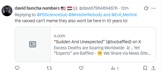 FBScienceSub's tweet photo. The goalposts have been moved again by the Antivaxers, now its... *checks notes* ... a decade before we all drop dead, because reasons.
#Covidiots #FacebookScience https://t.co/iZlPgO8ApU
