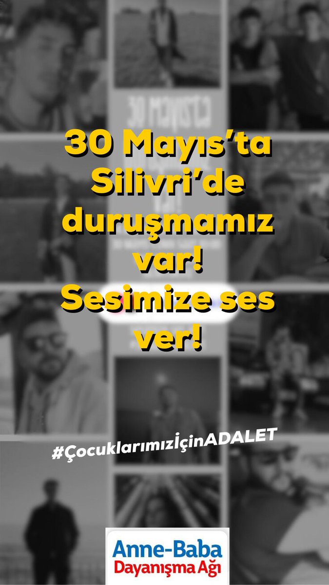 #30MayıstaSilivri
#ÇocuklarımızİçinAdalet 

Anayasal ve demokratik haklarını kullandıkları için çocuklarımız 63 gündür parmaklıklar arkasında!
Çocuklarımız serbest bırakılsın!
Çocuklarımızın ilk günden itibaren çağrısıdır;
Sesimiz olmayı bırakmayın.