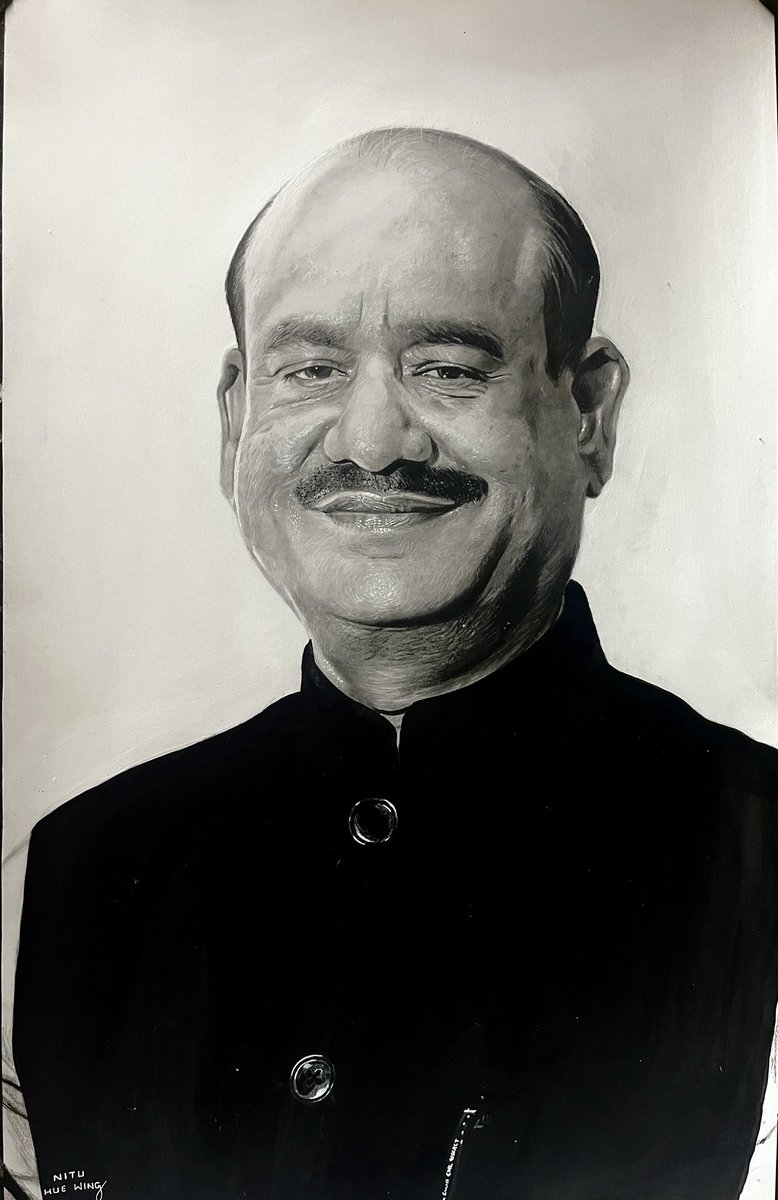 Hue_Wing's tweet photo. I made this sketch of Sri @ombirlakota and this was gifted to him today to honour his presence at the Platinum Jubilee Celebration of Singhbhum Chamber of Commerce.

This was a last minute order, so I sketched this all night, and I could thankfully complete it in time. https://t.co/HPMoNHYImi