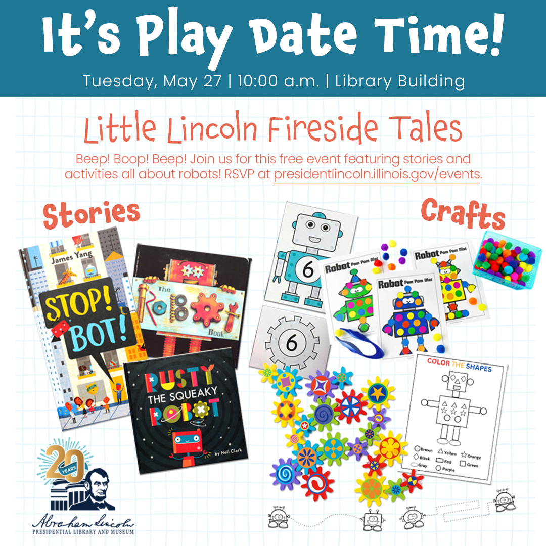 ALPLM's tweet image. 🤖 Beep! Boop! It’s robot storytime!

Join us May 27, 10–11 AM at the #ALPLM Library for Little Lincoln’s Fireside Tales! Enjoy robot-themed stories &amp;amp; hands-on fun for little learners.

🎟️ Register: ow.ly/aAKi50VBfLj

#LittleLincolnsFiresideTales #RobotFun #SpringfieldIL