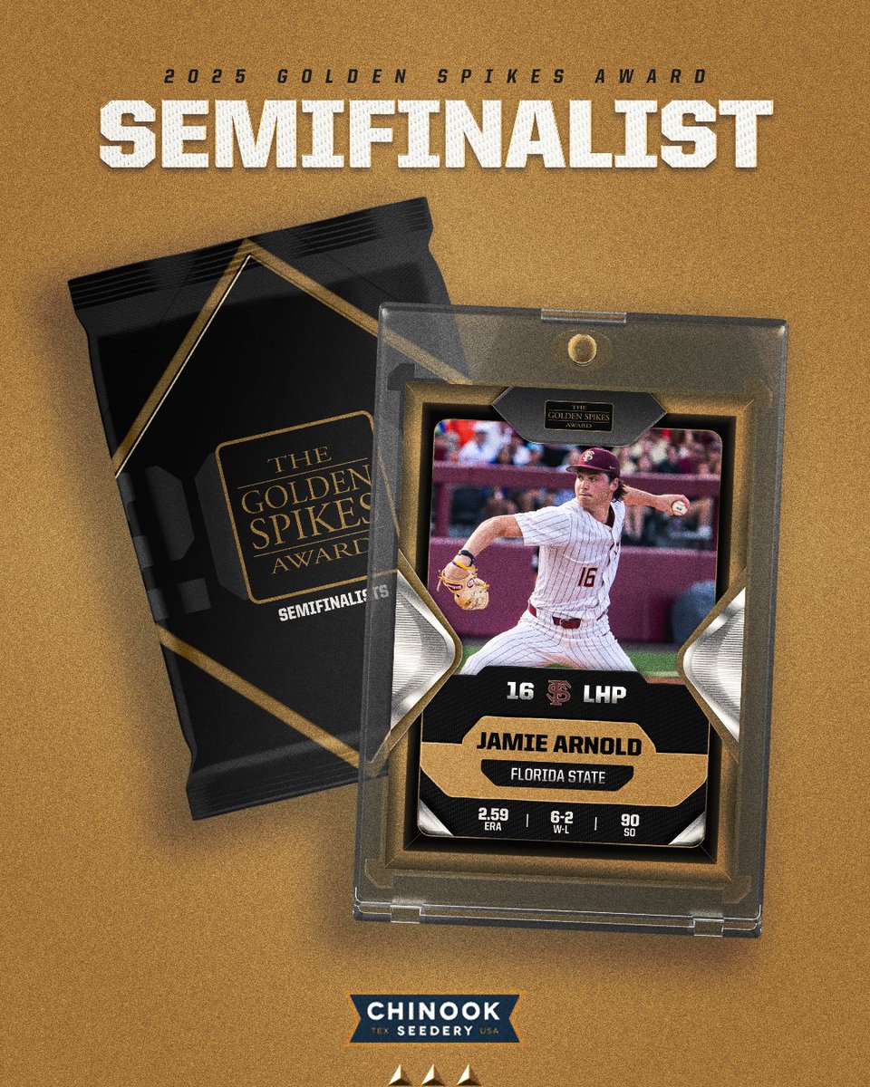 Golden Spikes Award (@usagoldenspikes) on Twitter photo ๐ #GoldenSpikes Semifinalist Spotlight ๐
Two-time semifinalist Jamie Arnold was among the NCAA and ACC leaders in ERA (2.59), strikeouts (90), WHIP (1.03) and fewest hits allowed per nine innings (6.14) this regular season. He is recognized as one of the countryโs top MLB ๐ #GoldenSpikes Semifinalist Spotlight ๐
Two-time semifinalist Jamie Arnold was among the NCAA and ACC leaders in ERA (2.59), strikeouts (90), WHIP (1.03) and fewest hits allowed per nine innings (6.14) this regular season. He is recognized as one of the countryโs top MLB