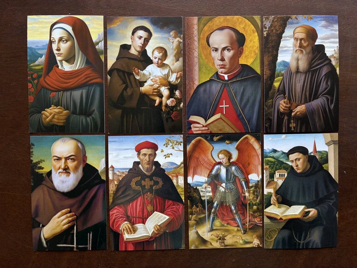 SharonKabel's tweet photo. I picked up some holy cards from All Saints Press, and…..I don’t love that they all look AI generated. https://t.co/T1LIsq9Q3Q
