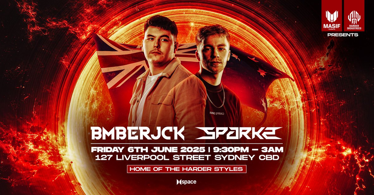 Sydney’s going harder than ever! 💣

MASIF x HARDERINDUSTRIESAU take over the Home of the Harder Styles with BMBERJCK’s brutal drops &amp; SPARKZ’s explosive energy. Two rooms, full production, pure chaos. 🔥🔊

🎟️ Be there 👉 tblink.to/Masif-Bmberjck…