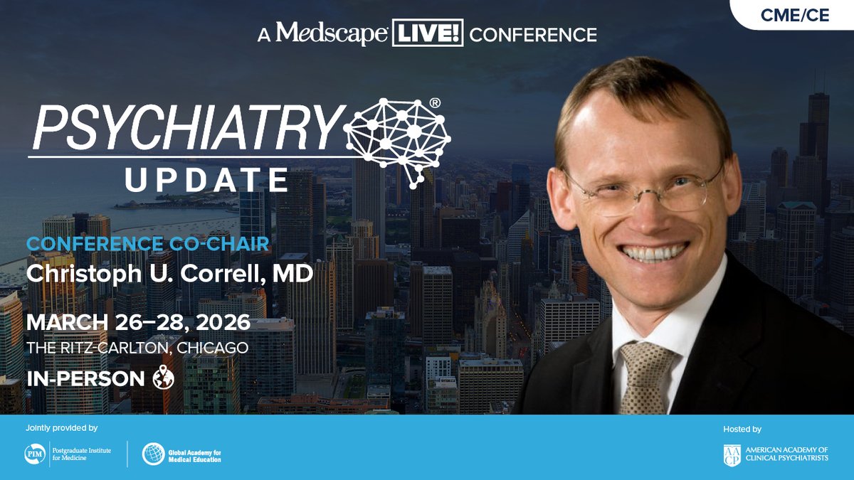 Medscape Psychiatry (@medscapepsych) on Twitter photo 🧠 Memorial Day Weekend = your chance to save! Get 20% OFF your pass to the Psychiatry Update—this weekend only. Use code MEMORIAL at checkout. 🎟️ Don’t miss out → ms.spr.ly/6014S5Jvp
#PsychUpdate26 🧠 Memorial Day Weekend = your chance to save! Get 20% OFF your pass to the Psychiatry Update—this weekend only. Use code MEMORIAL at checkout. 🎟️ Don’t miss out → ms.spr.ly/6014S5Jvp
#PsychUpdate26