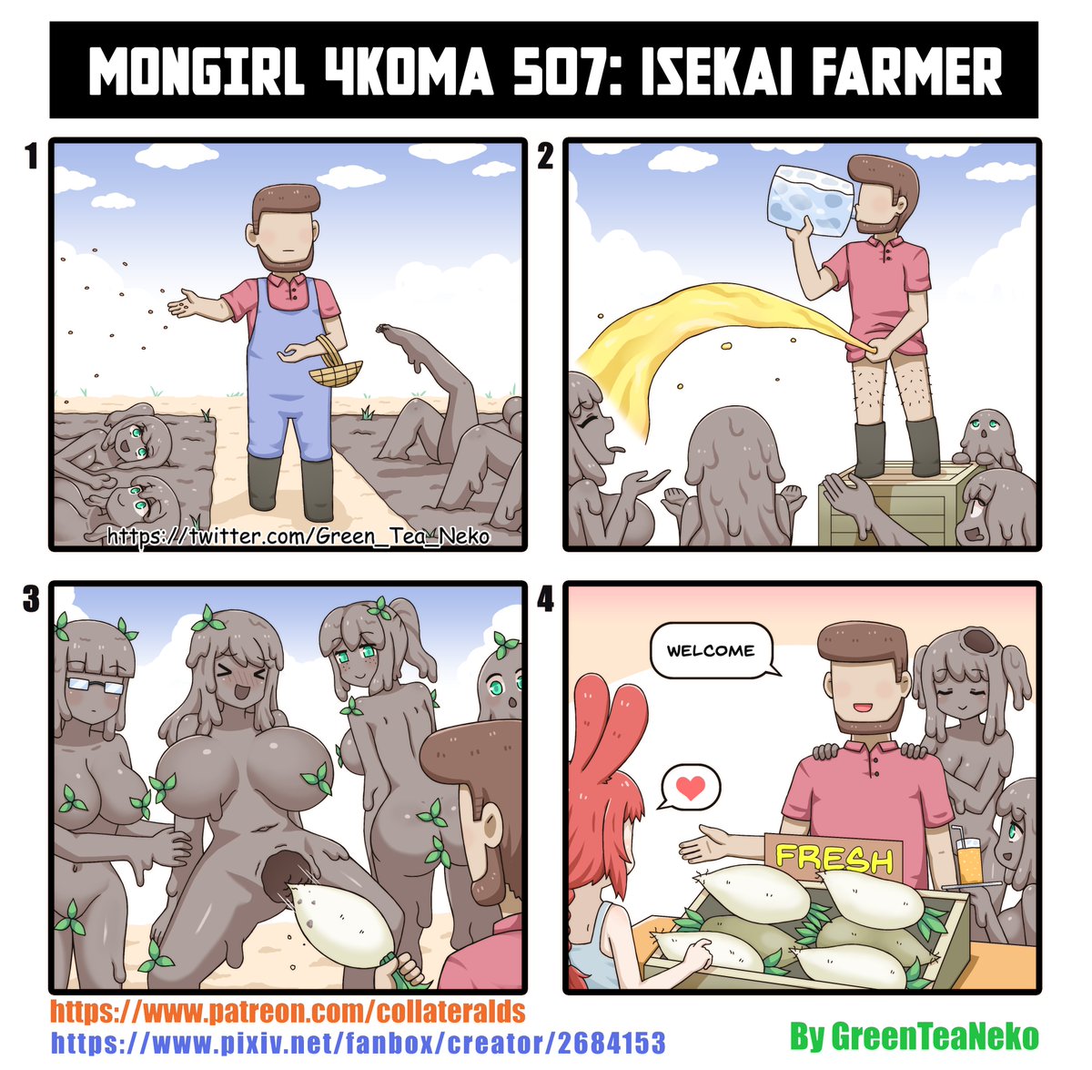 モンガール4コマ507 - 異世界農家
MonGirl 4koma 507 - Isekai Farmer 
魔物娘4格漫画 507 - 异世界农夫
#greenteaneko