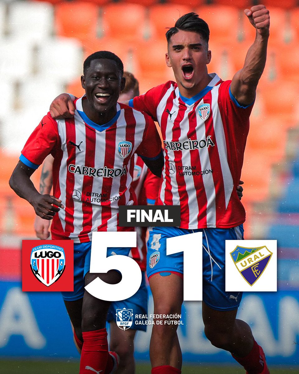 🔚 𝗙𝗜𝗡𝗔𝗔𝗔𝗟 | O noso Xuvenil A regresa á División de Honra! 

5️⃣ #CDLugo
1️⃣ <a href="/UralEspanol/">Ural-Español c.f.</a> 

#CanteiraAlbivermella
#ForzaLugo