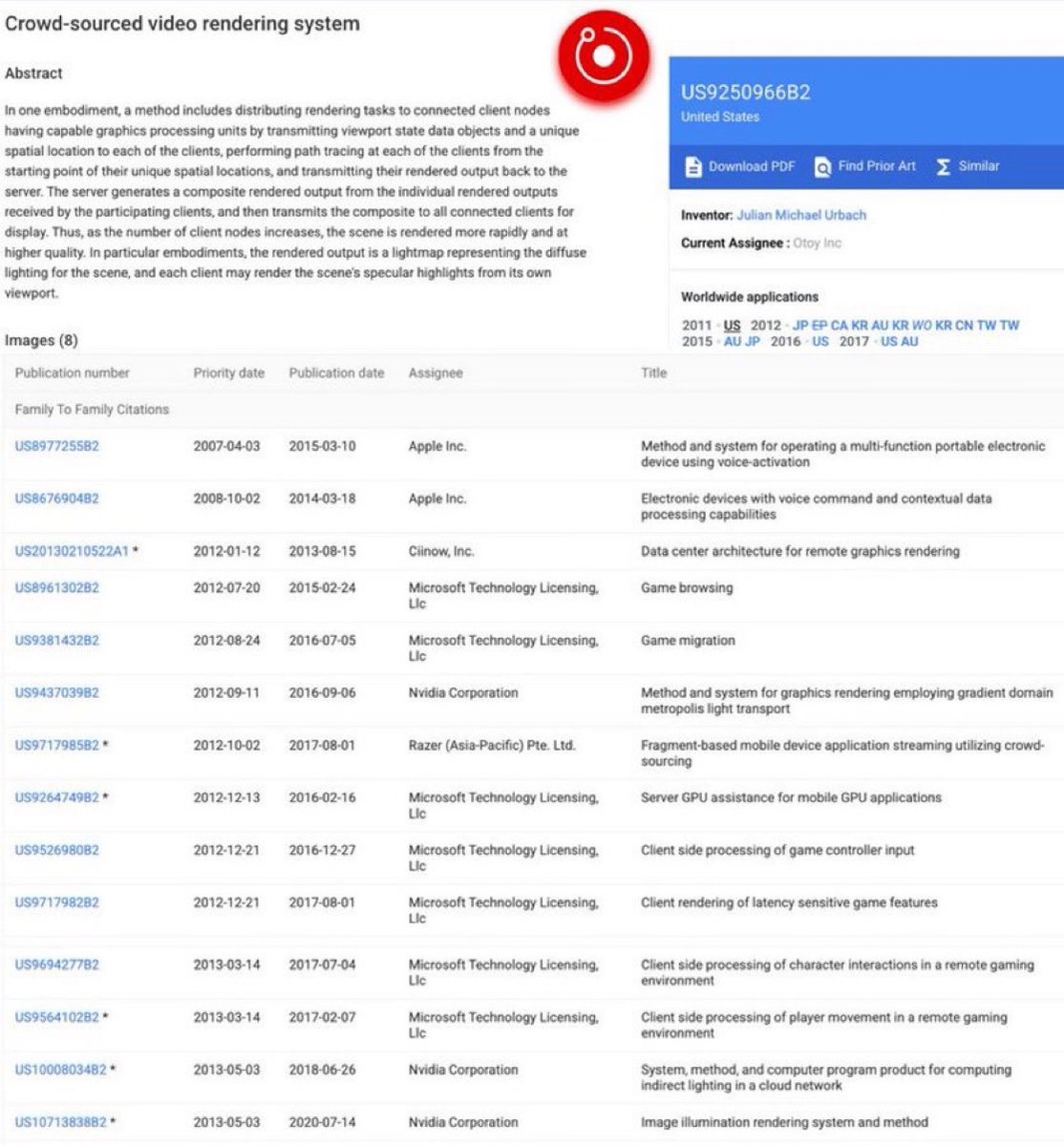 Apple cited this $RENDER patent 26 times