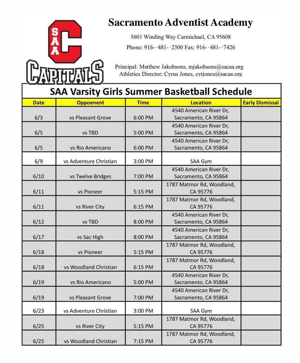 Sac Adventist Girls Basketball (@saa_capitals) on Twitter photo Sac Adventist girls summer league schedule is complete with 16 games in 23 days. Thank you Rio and Woodland Christian for the league invites! Go Capitals!!! <a href="/SacBee_JoeD/">Joe Davidson</a> <a href="/PremierPrepsNMP/">Nick Pecoraro</a> <a href="/WCPSacramento/">West Coast Preps Sacramento</a> <a href="/A2J15/">Aaron Jackson</a> <a href="/J_Georgeson26/">Jordan Georgeson</a> <a href="/heykevinjohn/">Kevin John</a> <a href="/andrewmarden/">Andrew Marden</a> <a href="/ABCJAMPro/">ABC JAM Productions</a> <a href="/wchsgirlshoops/">wchsgirlshoops</a> Sac Adventist girls summer league schedule is complete with 16 games in 23 days. Thank you Rio and Woodland Christian for the league invites! Go Capitals!!! <a href="/SacBee_JoeD/">Joe Davidson</a> <a href="/PremierPrepsNMP/">Nick Pecoraro</a> <a href="/WCPSacramento/">West Coast Preps Sacramento</a> <a href="/A2J15/">Aaron Jackson</a> <a href="/J_Georgeson26/">Jordan Georgeson</a> <a href="/heykevinjohn/">Kevin John</a> <a href="/andrewmarden/">Andrew Marden</a> <a href="/ABCJAMPro/">ABC JAM Productions</a> <a href="/wchsgirlshoops/">wchsgirlshoops</a>