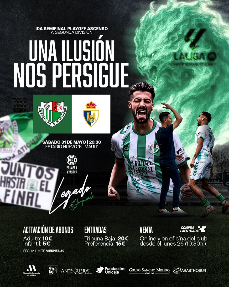 𝐔𝐧𝐚 𝐢𝐥𝐮𝐬𝐢𝐨́𝐧 𝐧𝐨𝐬 𝐩𝐞𝐫𝐬𝐢𝐠𝐮𝐞… 🤍💚

🔥 ¡Antequera tiene que apretar como nunca!

🫡 Nos vemos el sábado en El Maulí, afición. 

#AntequeraPonferradina