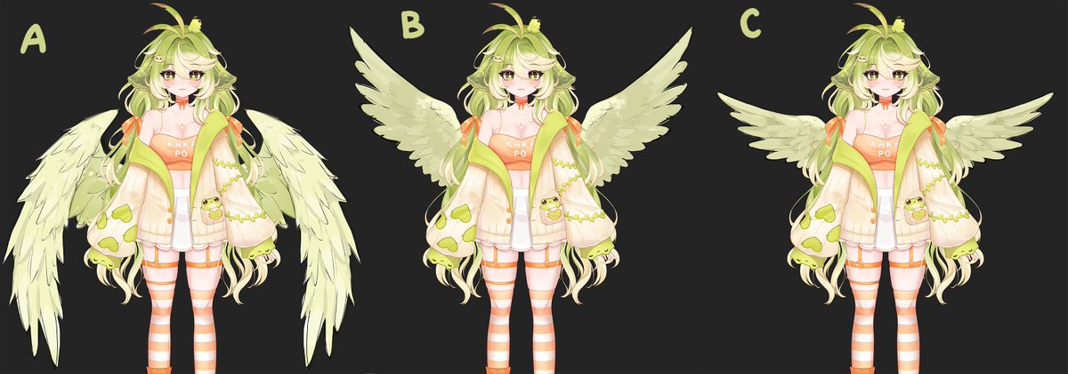 AeryArts's tweet image. I am struggling to decide the wing shape for my Vtuber model!  Which one feels better? 
These are just drafts~