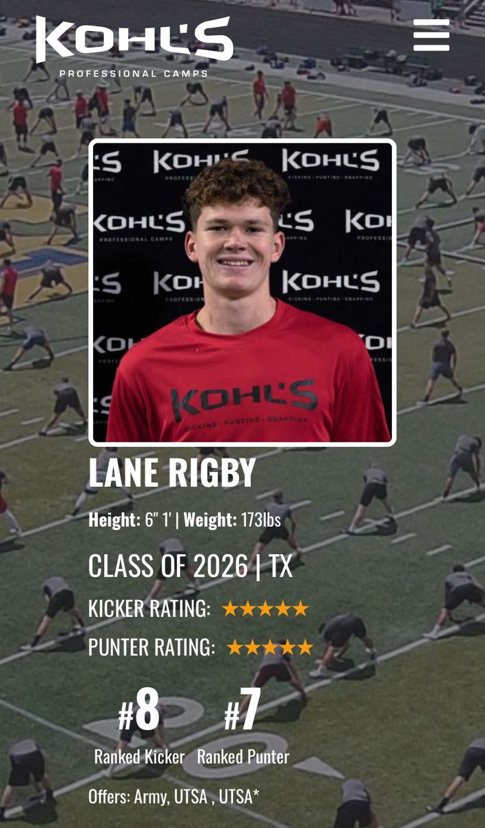LaneRigby_07's tweet image. I’m incredibly blessed and proud to announce that I’m now ranked the #8 kicker and #7 punter in the country! @Coach_Radke @KohlsKicking @OCathletics1819