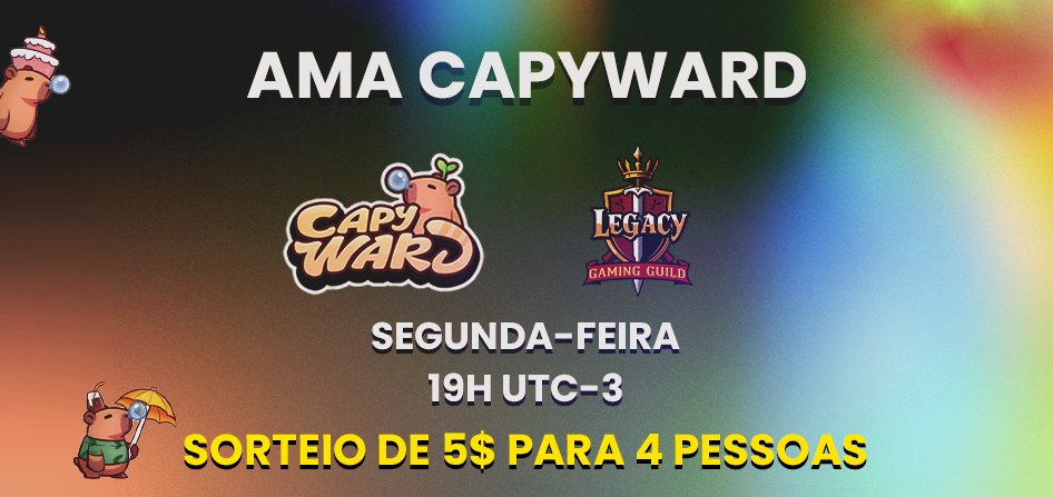 Lgc_GG's tweet photo. 🎮 Game Night @capyward! 🎮
Amanhã, segunda (25/05) às 19h, tem Game Night + AMA no Discord da @legacygg! 🧠🔥
💸 Sorteios em dólar do jogo @capyward
👾 Bora jogar, trocar ideia e faturar!
Entra aí 👉 https://t.co/hKpWbxmqE2
#Capyward #LegacyGG https://t.co/910GD2YFk4