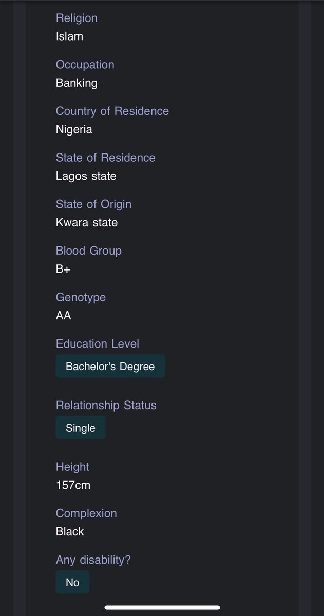 mr_muize's tweet photo. She’s 35yrs
Genotype: AA
State: Kwara
Location: Lagos
A banker
She wants a practicing Muslim that resides in Lagos.
RT 🙏🏾
#NikahConnect
#nikahconnect
#nikahconnect https://t.co/QIWno9O7uG
