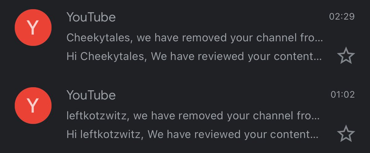Zen (@ftwbored) on Twitter photo Two channels removed back to back.
Funny thing is that my channels did not have any violation but because it was linked to a channel that previously got removed that’s why it’s affected.
ngl this makes me wanna quit YouTube.
6 channels removed now in 2 months
<a href="/TeamYouTube/">TeamYouTube</a> Two channels removed back to back.
Funny thing is that my channels did not have any violation but because it was linked to a channel that previously got removed that’s why it’s affected.
ngl this makes me wanna quit YouTube.
6 channels removed now in 2 months
<a href="/TeamYouTube/">TeamYouTube</a>