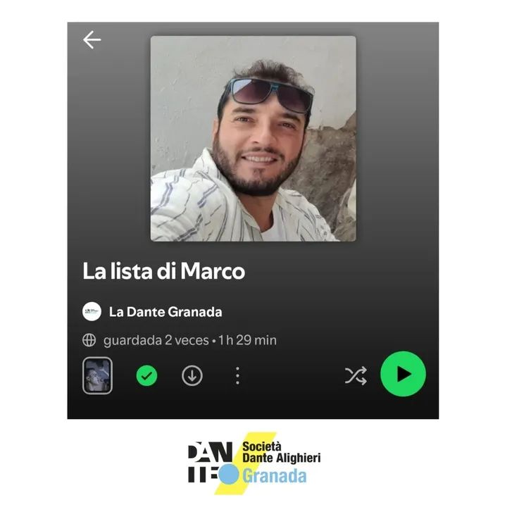 🎶 #MÚSICAITALIANA 🎶

Seguimos ampliando el canal <a href="/Spotify/">Spotify</a> de #LaDanteGranada 🇮🇹 con la propuesta musical de nuestro profe Marco.

🎶 Os recordamos que ya tenéis disponibles también las listas musicales de Andrea, Silvia, Sara y Alberica 🎶

 ¡A disfrutar! 

🇮🇹#EsTuDante