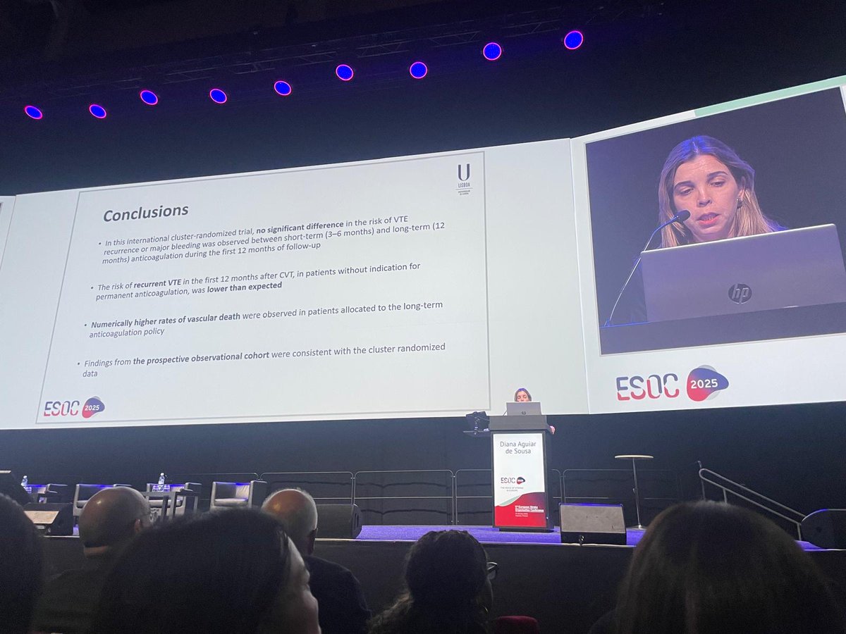 Diana Aguiar de Sousa (@diana_a_sousa) on Twitter photo Honoured to have presented the 12-month results of the EXCOA-CVT trial in one of the Plenary Large Clinical Trials Sessions at #ESOC2025 <a href="/ESOstroke/">European Stroke Org</a>
Grateful to the Steering Committee and all international collaborators, who made this academic effort possible! #CVT #YoungStroke Honoured to have presented the 12-month results of the EXCOA-CVT trial in one of the Plenary Large Clinical Trials Sessions at #ESOC2025 <a href="/ESOstroke/">European Stroke Org</a>
Grateful to the Steering Committee and all international collaborators, who made this academic effort possible! #CVT #YoungStroke