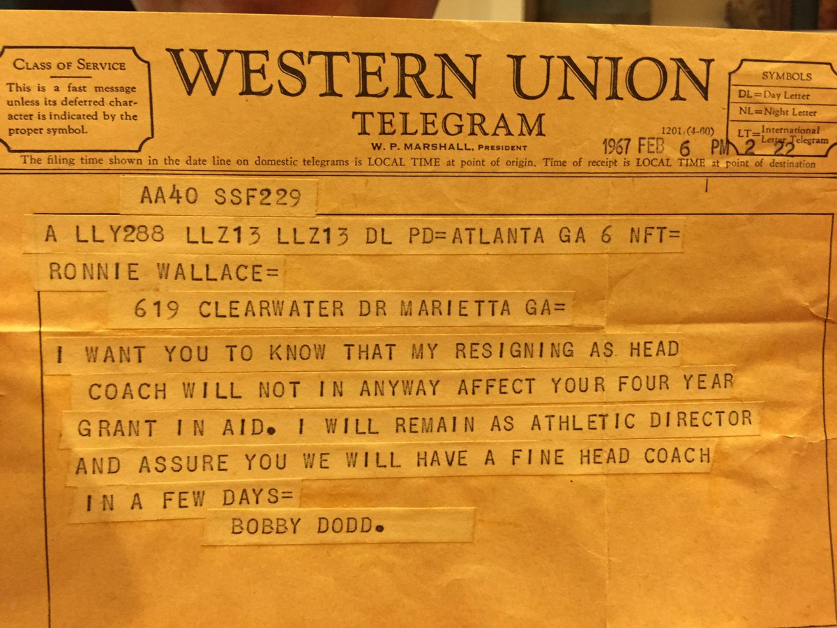 jefwallace's tweet photo. @gtalumni I have a few. My favorite is this from my dad who was in the last football recruited by Coach Dodd. https://t.co/FO53AUsQHF