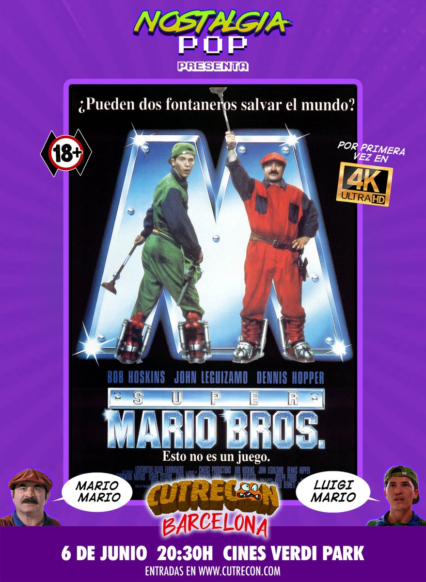 Pues ya es oficial. 
Nostalgia Pop colabora con Cutrecon Barcelona presentando la sesión en 4k de Super Mario Bros (la buena) el viernes 6 de Junio a las 20:30 en los <a href="/cinesverdibcn/">Cines Verdi Bcn</a>. ¡Va a ser una fiesta! <a href="/cinecutre/">Cinecutre / CutreCon / SalaZeta</a> #trustthefungus